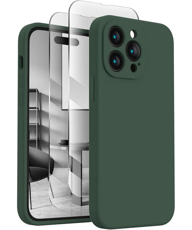 FireNova Designed for iPhone 14 Pro Max Case, Silicone Upgraded [Camera Protection] Case with [2 Screen Protectors], Soft Anti-Scratch Microfiber Lining Inside, 6.7 inch, Alpine Green