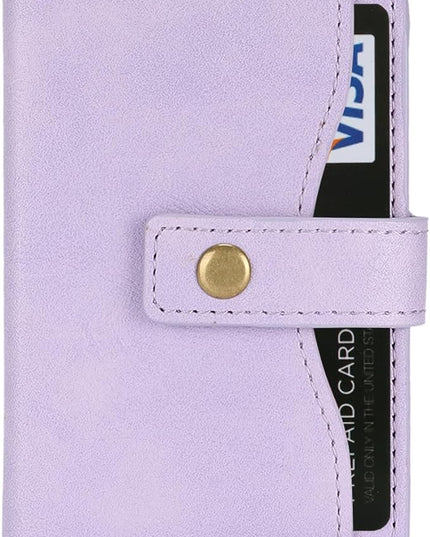 Ultra-Thin Magnetic Wallet Card Holder for iPhone and All MagSafe Protective Cases，Premium PU leather, powerful magnetic closure, stand function, 6 card slots (Purple)