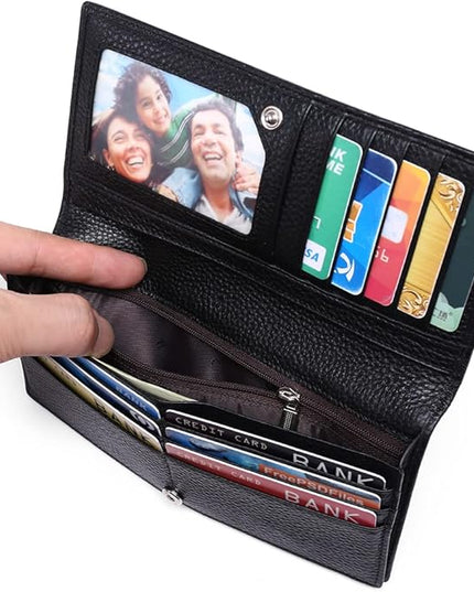 SENDEFN Wallet for Women RFID Blocking Leather Clutch Long Purse Large Capacity Credit Card Holder Wristlet