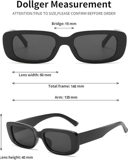 Dollger Rectangle Sunglasses for Women Men Trendy Retro Fashion Sunglasses UV 400 Protection Square Fram