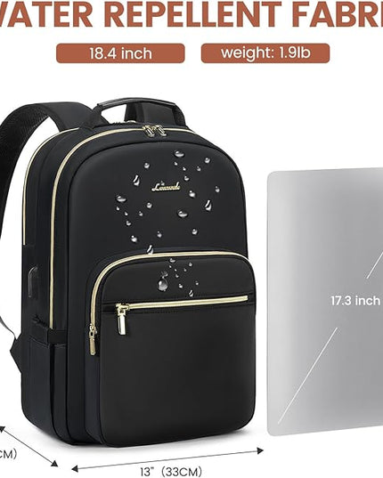 LOVEVOOK Laptop Backpack for Women 18.4 inch,Cute Womens Travel Backpack Purse,Professional Laptop Computer Bag,Waterproof Work Business College Teacher Bags Carry on Backpack with USB Port,Black-2