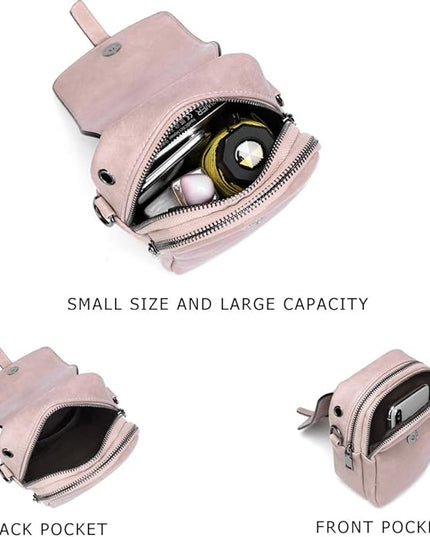myfriday Vintage Crossbody Phone Bag for Women, Small PU Leather Shoulder Purse and Handbag with Tassel&Rivet Decoration
