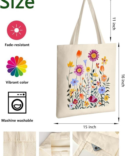 AUSVKAI Canvas Tote Bag for Women, Aesthetic Cute Grocery Grocery Reusable Cotton Gift Bag for Shooping Beach Trendy Gifts