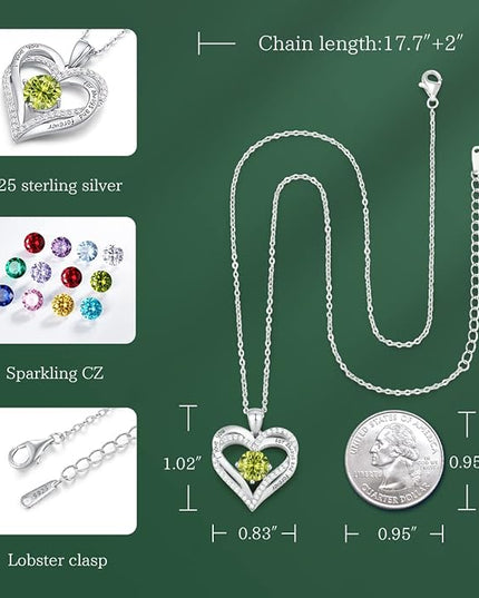 CDE Forever Love Heart Necklaces for Women, Wedding Anniversary, Birthday Mothers Day Christmas Day Gifts for Mom, Mother, Wife, friend, S925 Silver Jewelry with Birthstone Pendant