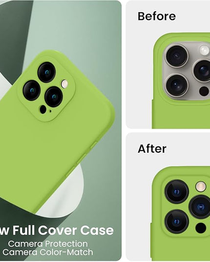 FireNova Designed for iPhone 15 Pro Max Case, Silicone Upgraded [Camera Protection] Phone Case with [2 Screen Protectors], Soft Anti-Scratch Microfiber Lining Inside, 6.7 inch, Sprout Green