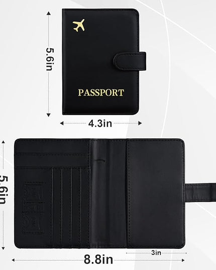 Passport Holder with Airtag Slot Cards Cash Air Ticket Pocket, Travle Gifts for Women Men RFID Blocking Wallet, Passport Book Cover Case Black