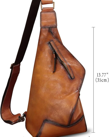 Genuine Leather Sling Bag for Men and Women Vintage Full Grain Leather Sling Purse Chest Daypack Over Shoulder Crossbody Bag (Brown)