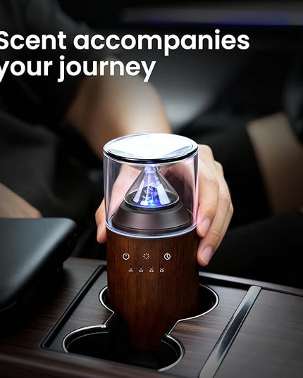 Waterless Nebulizing Essential Oil Diffuser, Real Glass and Solid Wood Portable Rechargeable Aroma Diffuser for Home Office Car, Luxury Gift Set with 10ml Lemon Oil