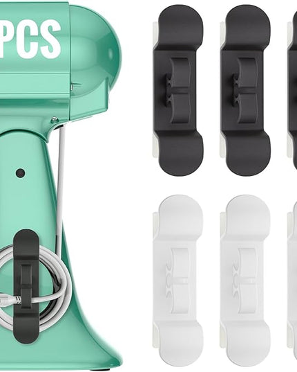 6PCS Cord Organizer for Appliances, Upgraded Kitchen Appliance Cord Wrap, Cord Holder Stick on Pressure Cooker, Coffee Maker, Air Fryer and Blender(3 Black + 3 White)