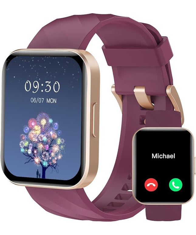 RUIMEN Smart Watches for Women Men (Answer/Make Calls) Compatible with iPhone/Android Phones, 1.85" HD Screen Fitness Tracker Heart Rate Monitor 100+ Sports Tracker Watch Waterproof (Purple)