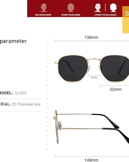 SOJOS Square Polarized Sunglasses for Women Men Small Hexagonal Polygon Shades SJ1072