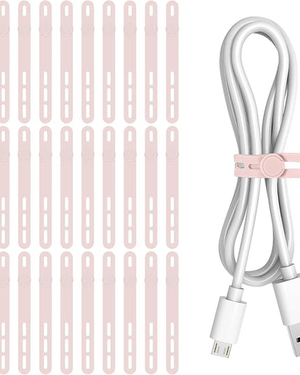 Donruby 30Pcs Silicone Cable Ties - Reusable & Washable with Adjustable Locking Buckles, High Elasticity Cable Management Straps for Home, Office, School, Travel Essential Cord Organizer (Pink)