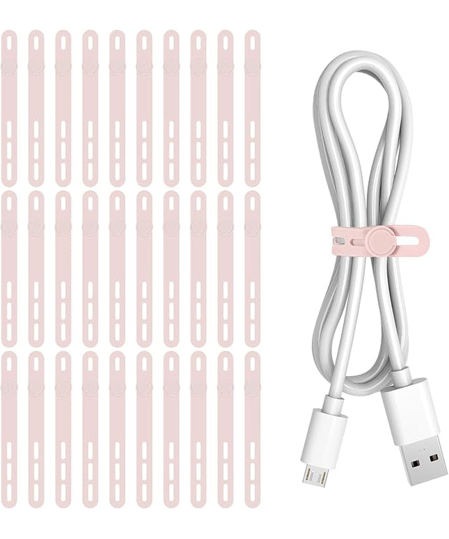Donruby 30Pcs Silicone Cable Ties - Reusable & Washable with Adjustable Locking Buckles, High Elasticity Cable Management Straps for Home, Office, School, Travel Essential Cord Organizer (Pink)