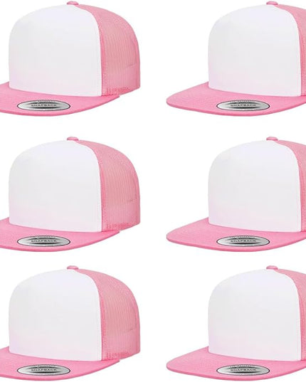 Yupoong 5-Panel YP Classic Trucker Cap | High Profile Flat Visor Snapback | OSFM | Bulk Packs Available