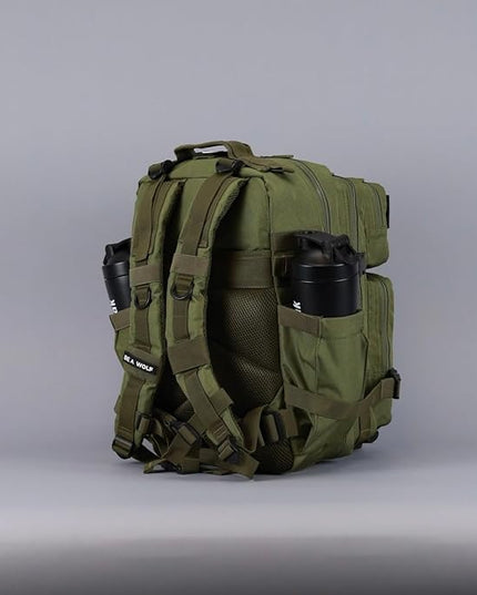 WOLFpak 35L Athletic Gym Backpack - Durable 1000D Waterproof Oxford Material with MOLLE Webbing, Laptop Pocket & Dual Cup Holders, Durable Fitness/Travel/Military Daypack (OD Green)