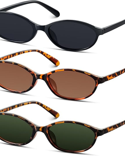 KUGUAOK Retro Oval Sunglasses for Women 90s Design Small Cat Eye Sun Glasses UV Protection Y2k Trendy Narrow Shades