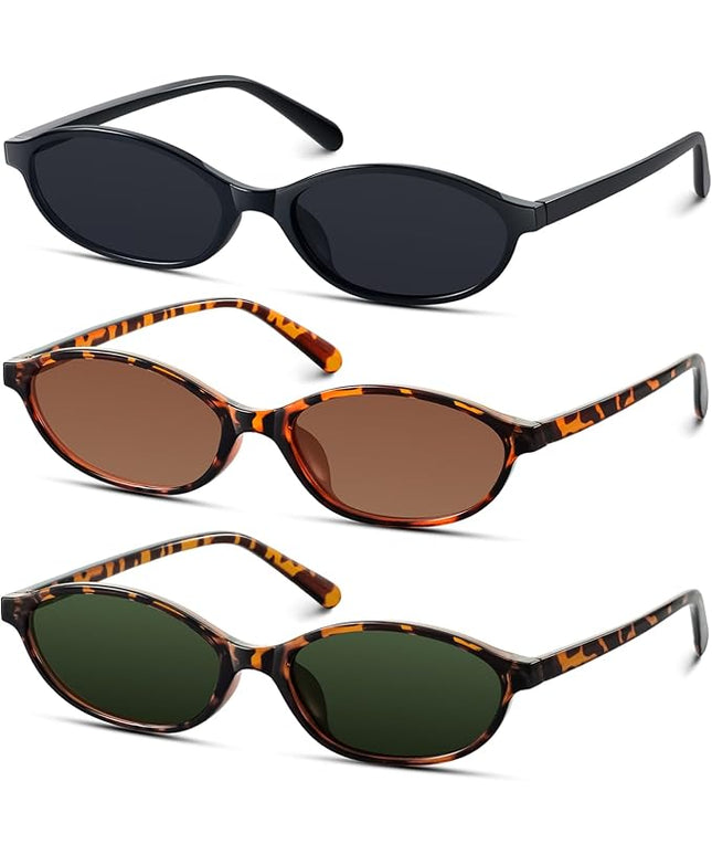 KUGUAOK Retro Oval Sunglasses for Women 90s Design Small Cat Eye Sun Glasses UV Protection Y2k Trendy Narrow Shades