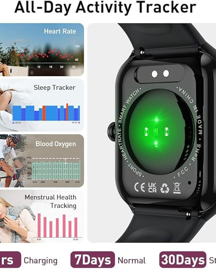 Smart Watch(Answer/Make Call), 1.96" HD Smartwatch for Men Women, 2025 Fitness Watch with 110+ Sport Modes/Heart Rate/Sleep Monitor/Pedometer, IP68 Waterproof Fitness Activity Tracker for Android iOS