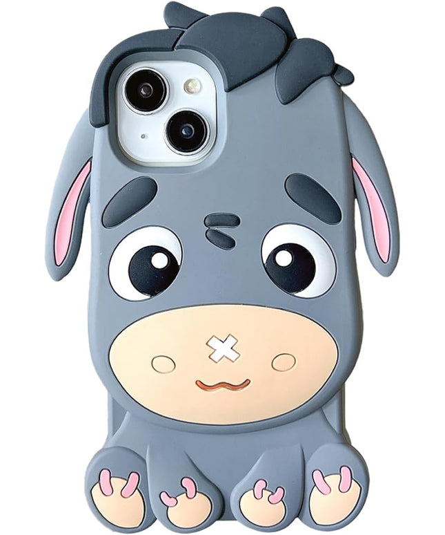 Case for iPhone 14 Pro Max,3D Kawaii Phone Cases Funny Cute Cartoon Grey Donkey Soft Silicone Gel Drop Protection Case Women Girls for iPhone 14 Pro Max