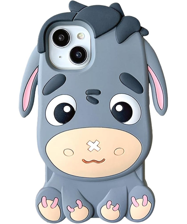 Case for iPhone 12 Pro Max,3D Kawaii Phone Cases Funny Cute Cartoon Grey Donkey Soft Silicone Gel Drop Protection Case Women Girls for iPhone 12 Pro Max