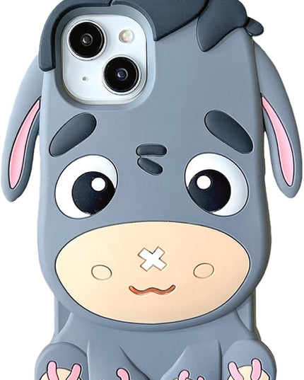 Case for iPhone 13,3D Kawaii Phone Cases Funny Cute Cartoon Grey Donkey Soft Silicone Gel Drop Protection Case Women Girls for iPhone 13