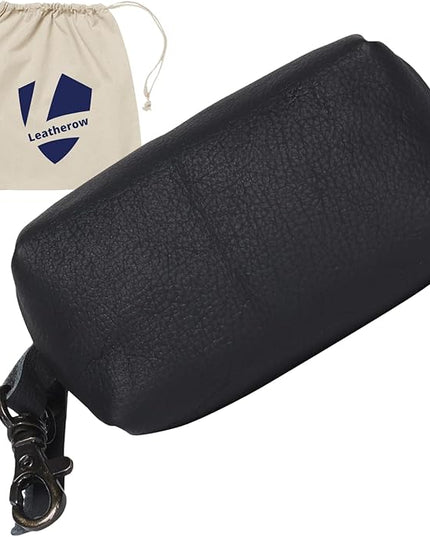 Leather Zipper Coin Pouch with Key Clip, Compact Change Holder Wallet for Men & Women, Small Leather Coin Purse for Cash, Keys, Earbuds, Everyday Carry Accessory (1, Black)