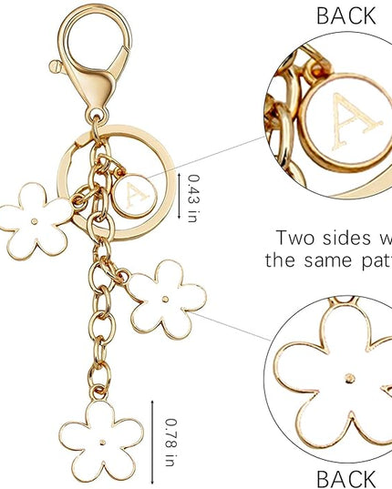 Cute Initial Letter Keyring for Women Girls Nice Flower Keychains for Handbag Backpack