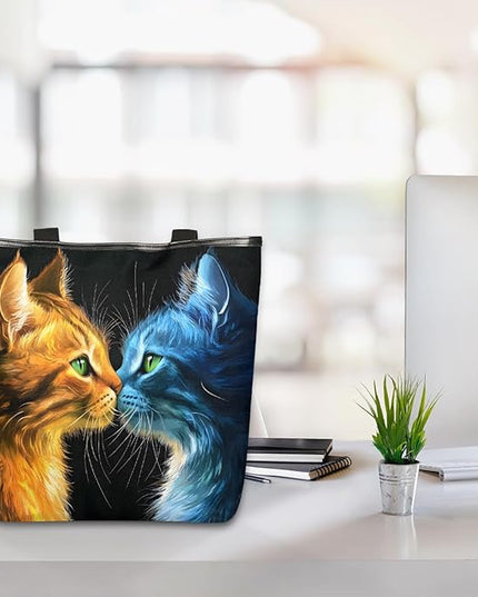 Pardick Canvas Tote Bags, Cute Black Cat Tote Bag Eco Friendly Reusable Grocery Shopping Bagsfor Beach, Books, Women with Zipper Inner Pocket