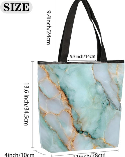 Pardick Canvas Tote Bags, Light Blue Marble Tote Bag Eco Friendly Reusable Grocery Shopping Bagsfor Beach, Books, Women with Zipper Inner Pocket