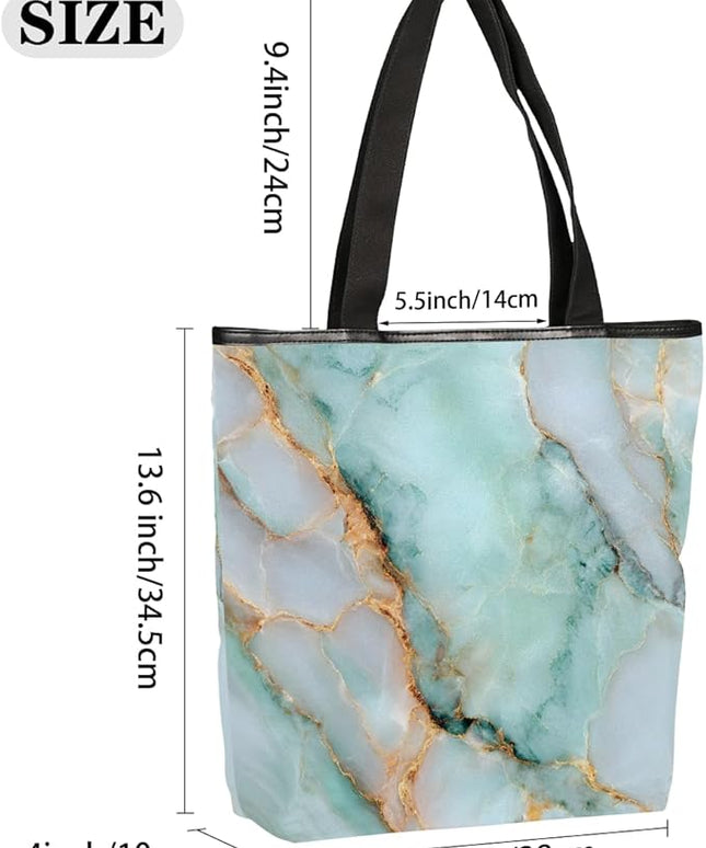 Pardick Canvas Tote Bags, Light Blue Marble Tote Bag Eco Friendly Reusable Grocery Shopping Bagsfor Beach, Books, Women with Zipper Inner Pocket
