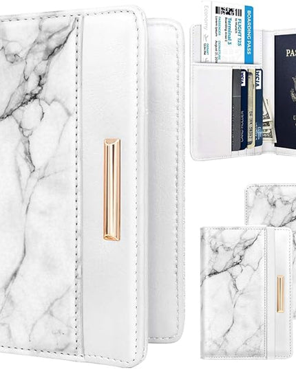 Passport Holder Cover Travel RFID Blocking Passport Cover Rose Gold Cute Flowers Passport Wallet with Elastic Band for Women