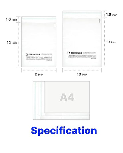 Eco Friendly Clear Poly Bags with Suffocation Warning - 9" x 12" (100 Count) - Strong Self Seal - Biodegradable Premium Frosted Bag for Packaging
