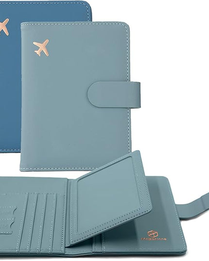Melsbrinna Rfid Passport Holder for Travel women/Men, Cute Passport Wallet Rfid Blocking Card Slots, Rfid Passport Cover/CaseTravel Wallet, Passport Book Holder (2, Blue1Blue2)