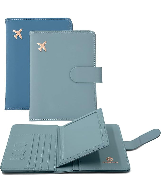 Melsbrinna Rfid Passport Holder for Travel women/Men, Cute Passport Wallet Rfid Blocking Card Slots, Rfid Passport Cover/CaseTravel Wallet, Passport Book Holder (2, Blue1Blue2)