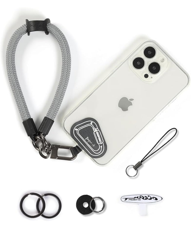 project-cb Hand Wrist Phone Strap,Phone Lanyard Patch ×2,Cell Phone Case Holder,Wristlet Strap for Key,AirPods,Camera (Gray, 12inch)