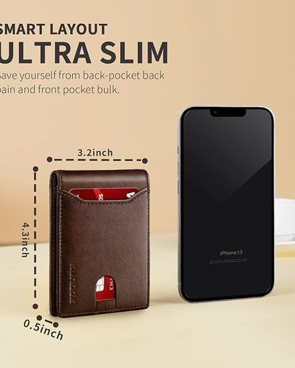RUNBOX Wallet for Men Slim 11 Credit Card Holder Slots Leather RFID Blocking Small Thin Men's Wallet Bifold Minimalist Front Pocket Large Capacity Gift Box