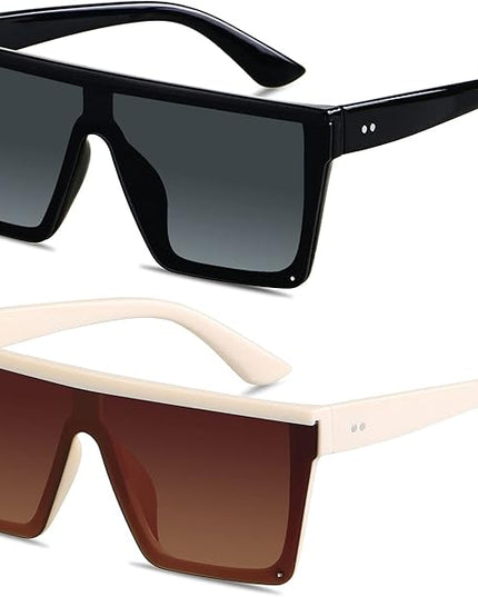 LYZOIT Square Oversized Sunglasses for Women Men Big Flat Top Fashion Shield Large UV Protection Rimless Shades