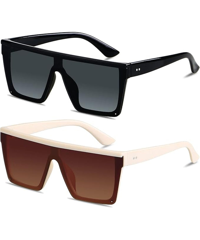 LYZOIT Square Oversized Sunglasses for Women Men Big Flat Top Fashion Shield Large UV Protection Rimless Shades