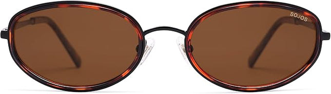 SOJOS Trendy Oval Polarized Sunglasses for Women Men, 80s 90s Chic Retro Vintage Sunnies SJ1248