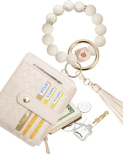 COOLANS Silicone Bracelet Wristlet Wallet Credit Card Holder RFID,ID Window,Key Ring Tassel,Slim Wallet Women Keychain Purse