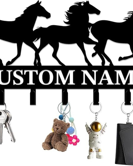 Personalized Custom Name Farm Horse Wall Key Hooks,Metal Horse Art Clothes Hooks,Metal Horse Wall Home Storage Decorative,For Front Door, Hallway, Kitchen, Bedroom,Keys,Hats (Style G)