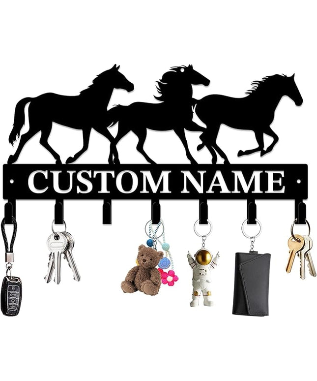 Personalized Custom Name Farm Horse Wall Key Hooks,Metal Horse Art Clothes Hooks,Metal Horse Wall Home Storage Decorative,For Front Door, Hallway, Kitchen, Bedroom,Keys,Hats (Style G)