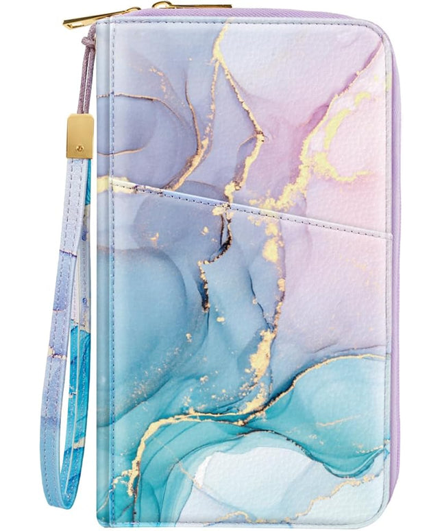 Family Passport Holder Wallet RFID Blocking Document Organizer PU Leather Mulit-purpose Travel Wallet Credit Cards Case for Women Men, Gradient Marble
