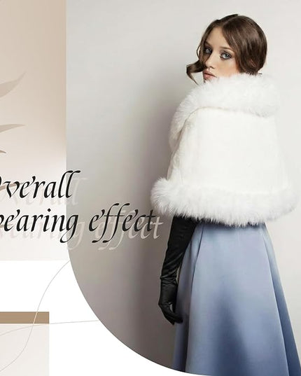 Zhanmai 2 Pcs Winter Long Shawl Cloak Stretchy Glove Opera Bridal Dance Gloves for Women Dress Party Coat