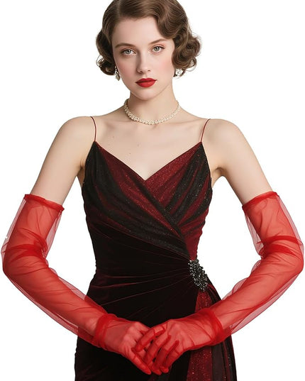 THARAHT Women Long Gloves with Satin Elbow Length for 1920s Opera Tea Party Costumes Bridal Evening Dress