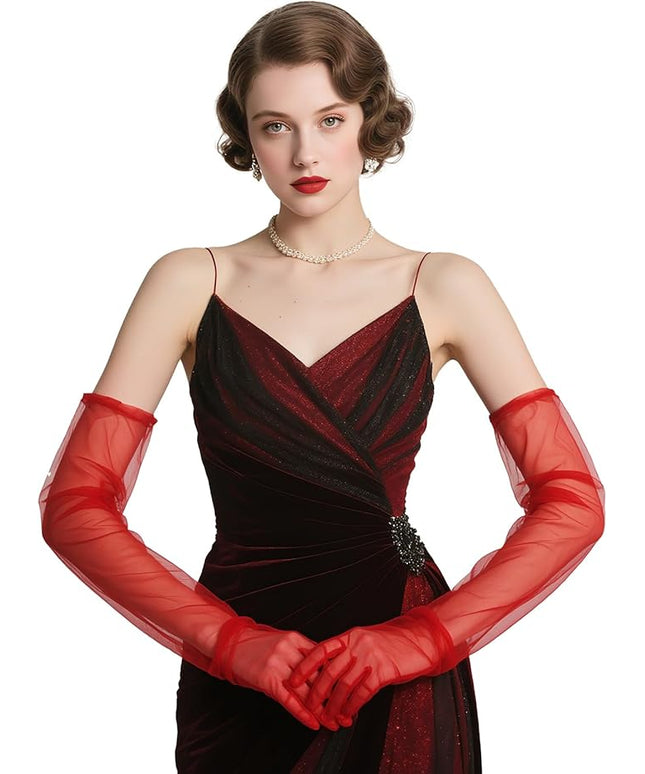 THARAHT Women Long Gloves with Satin Elbow Length for 1920s Opera Tea Party Costumes Bridal Evening Dress