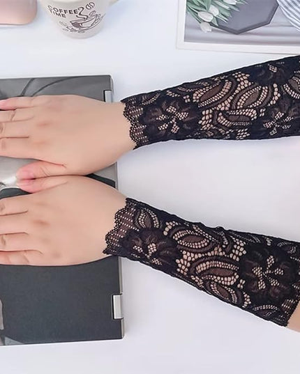 Women's Short Lace Gloves Fingerless for Driving Wedding Wrist Length Bridal Prom Gloves