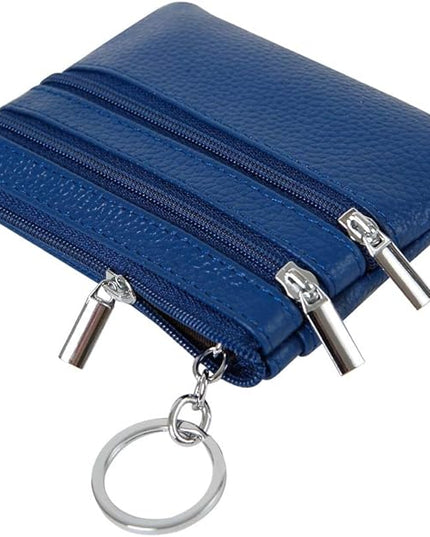 Women's Genuine Leather Coin Purse Mini Pouch Change Wallet with Keychain