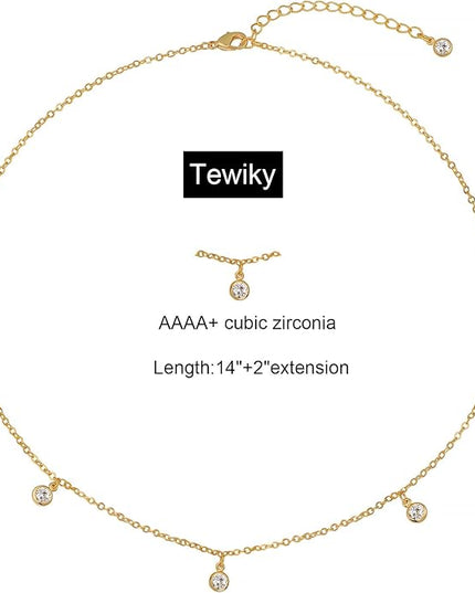 Tewiky Dainty 14k Gold Plated/Silver Cubic Zirconia Necklaces for Women, Simple CZ Jewelry Necklaces Trendy Gifts