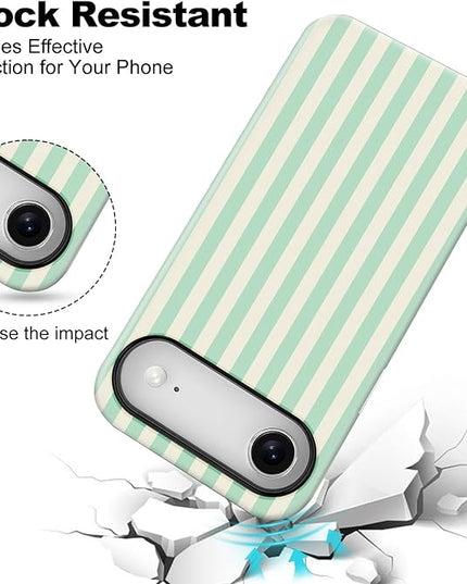 Magnetic for iPhone 17 Air Case Cute Stripes Phone Case, Shockproof Slim TPU and Hard PC Protective Phone Cover Compatible with MagSafe Designed for Women Girls, Light Green